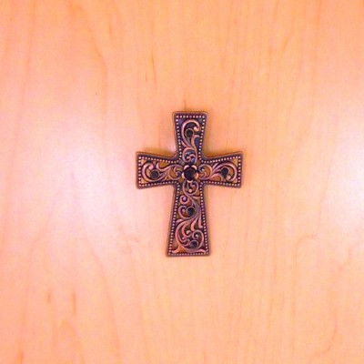 7006COP-BLK BLACK CRYSTAL / SMALL COPPER WALL CROSS / W HOOK